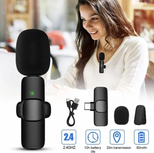 Wireless MIC K8 MICROPHONE Vlogging Mic With Microphone Accessories Video For Type C Android, IOS Lightining & 3.5mm Jack