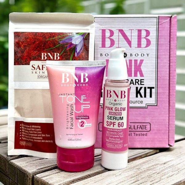 PACK OF 3BNB Pink Glow Kit ( Toneup Facewash + Saffron Mask + Pink Glow Sunscreen )