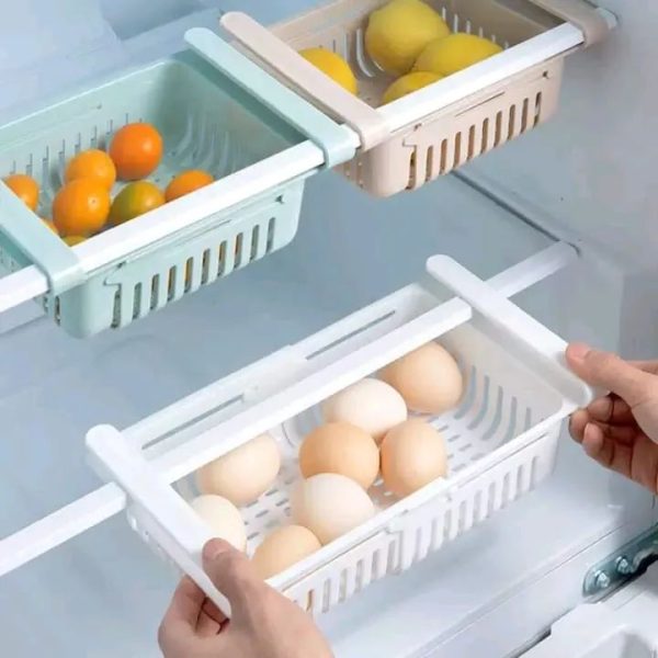 Fridge Storage Adjustable Basket Expandable Fridge Storage Rack Plastic Fridge Space Saver Food Organizer Tray Refrigerator Pull out Drawers