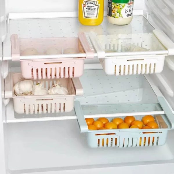 Fridge Storage Adjustable Basket Expandable Fridge Storage Rack Plastic Fridge Space Saver Food Organizer Tray Refrigerator Pull out Drawers