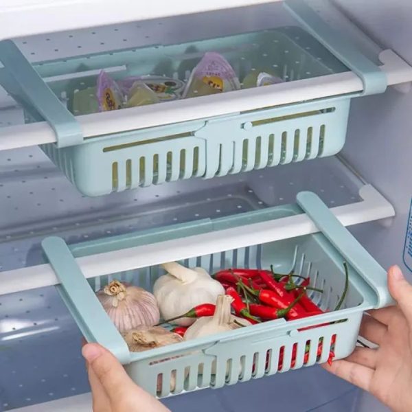 Fridge Storage Adjustable Basket Expandable Fridge Storage Rack Plastic Fridge Space Saver Food Organizer Tray Refrigerator Pull out Drawers