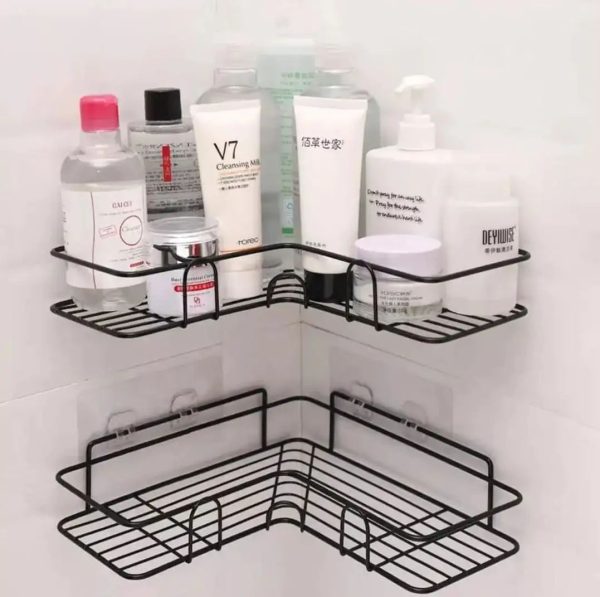 Kitchen Bathroom Punch Corner Frame Shower Shelf Wrought Iron Shampoo Storage Rack