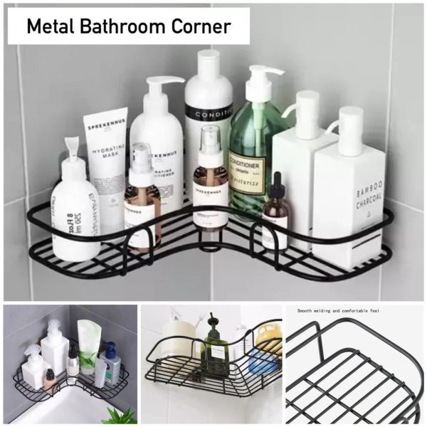 Kitchen Bathroom Punch Corner Frame Shower Shelf Wrought Iron Shampoo Storage Rack