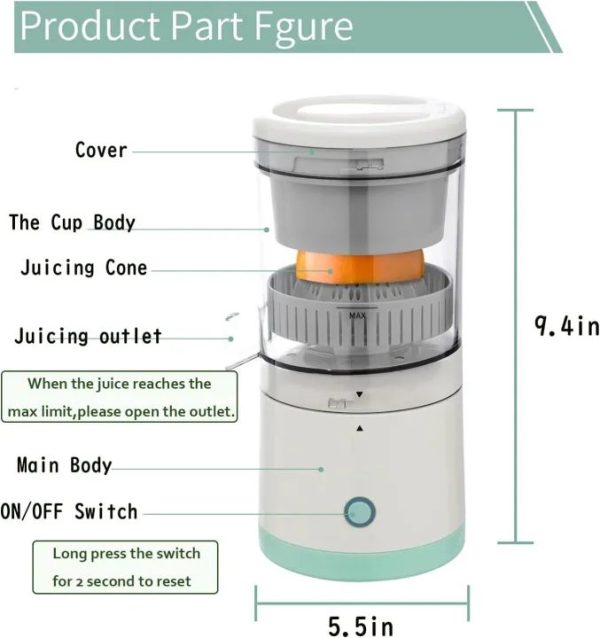 Rechargeable Citrus Juicer Machines Fruit Electric Orange Juicer Squeezer USB Rechargeable Easy Press Lemon Lime Orange Grapefruit Juice Squeezer