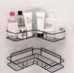 Kitchen Bathroom Punch Corner Frame Shower Shelf Wrought Iron Shampoo Storage Rack - Image 2