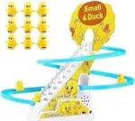 Small Electric Duck Climbing Stairs Toy With Flashing Lights And Music On Off Button Roller Electric Track