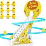 Small Electric Duck Climbing Stairs Toy With Flashing Lights And Music On Off Button Roller Electric Track
